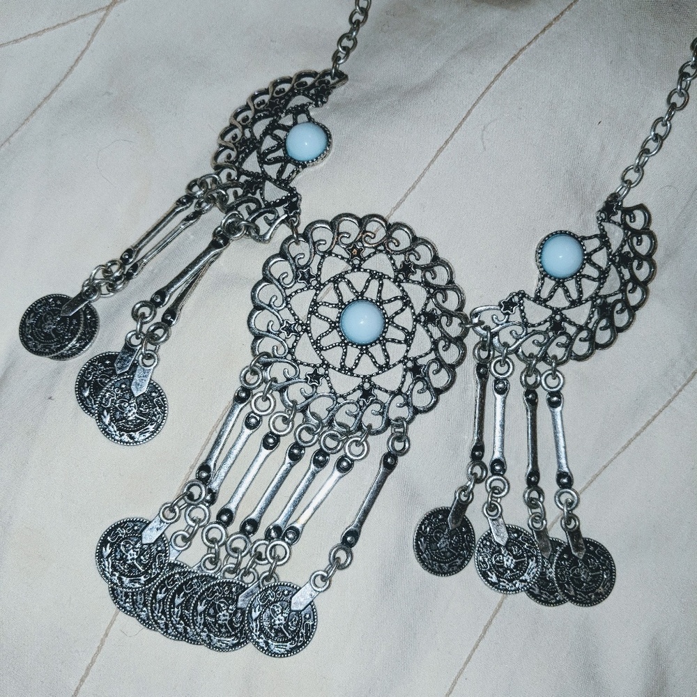 Silver And Torquoise Statement Necklace - image 2